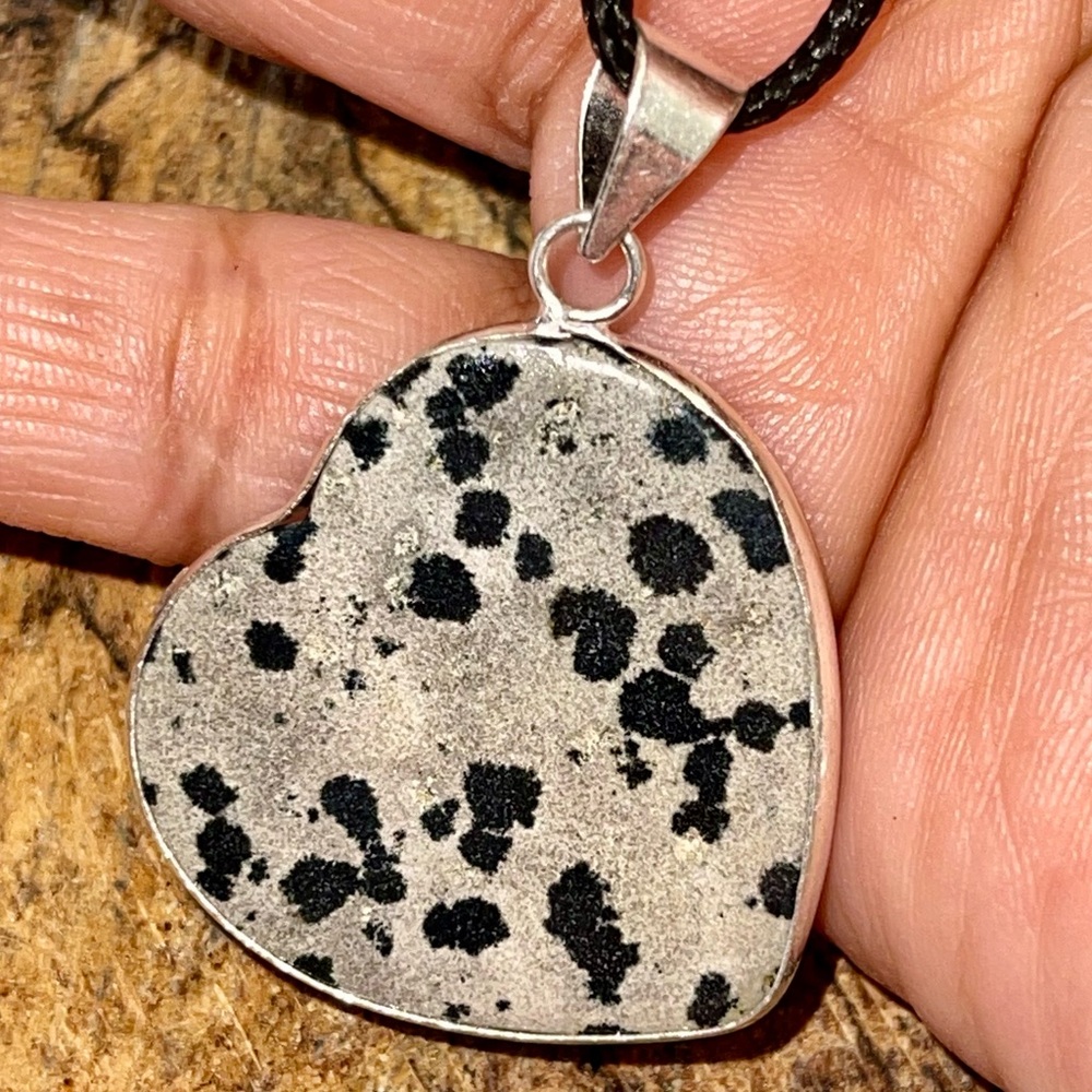 Heart-Shaped Dalmatian Stone Pendant Earrings